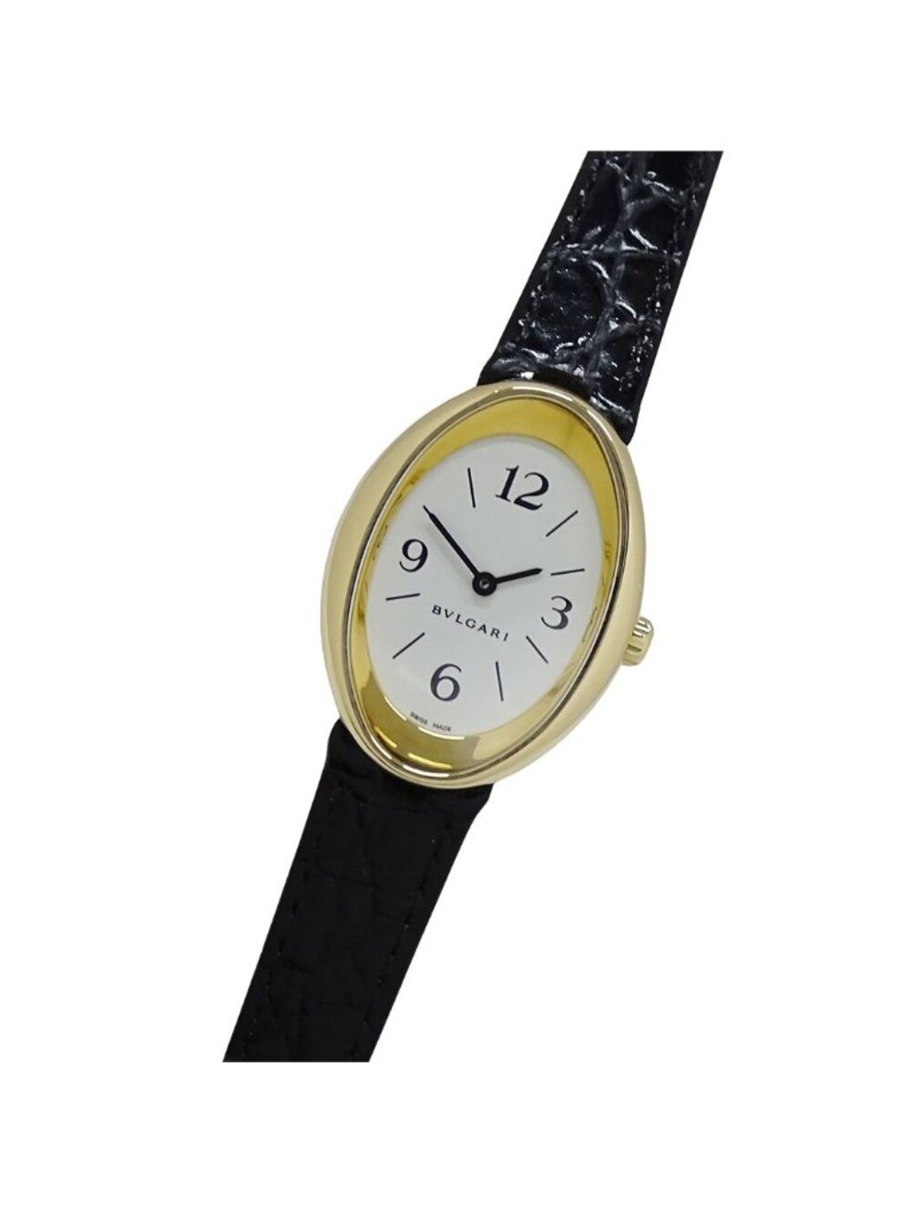 Bvlgari Oval Watch Quartz 18k Yellow Gold Leather